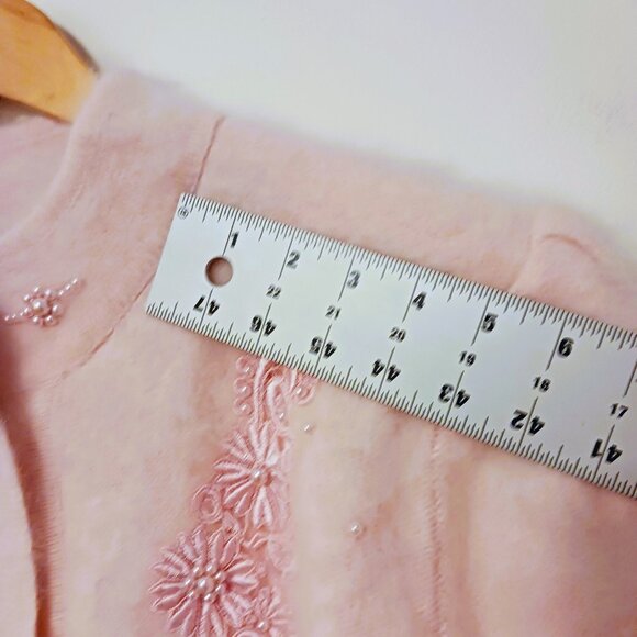 Lee Sands O/S Granny Core Long Angora Blend Baby Pink Cardigan W/ Embellishment - Picture 13 of 16